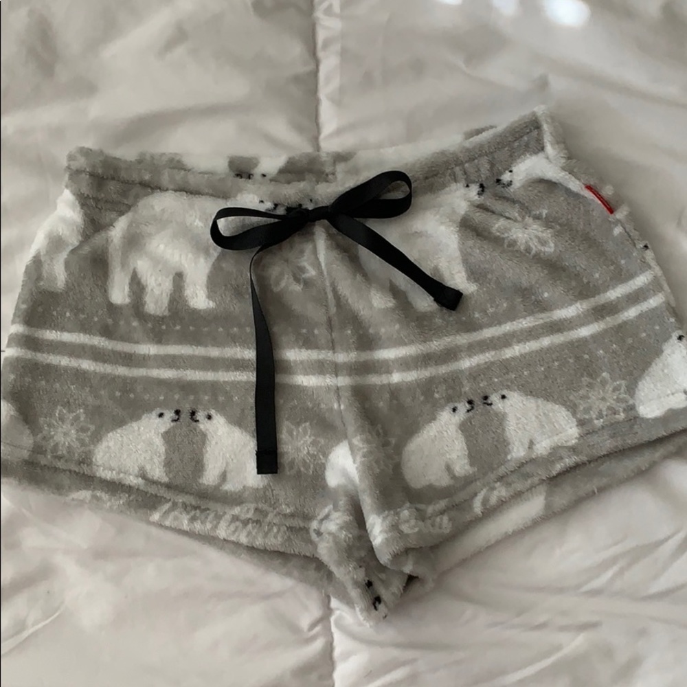 Grey plush Coca Cola lounge shorts